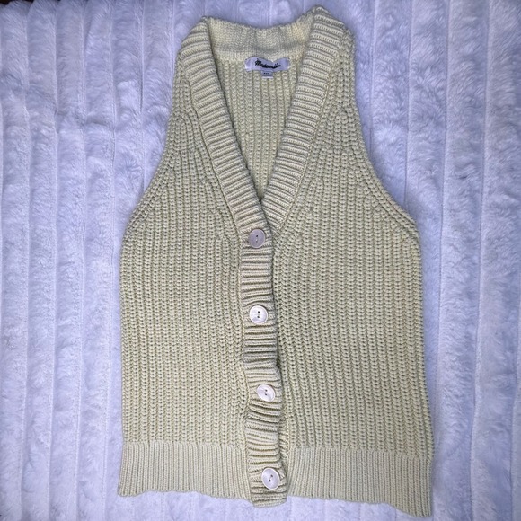 Madewell Sweaters - Madewell XXS Lime Green Knit Vest Button‎ Front Sleeveless Cotton Blend